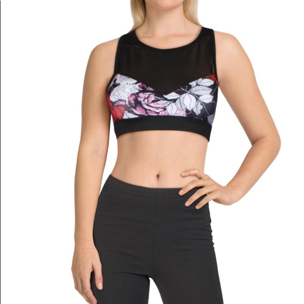 Bebe Sports Bra floral and mesh S small New NWT
